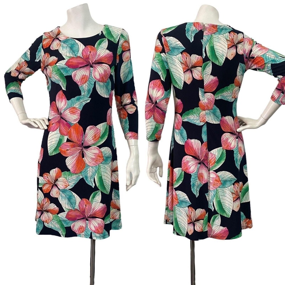 Tommy Hilfiger Multicolored Hawaiian Floral Leaf Print Dress Womens Size 2 Aloha